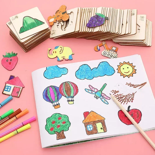 🎨 20PCS Wooden Drawing Stencil Set – Montessori DIY Art & Craft Toy ✏️