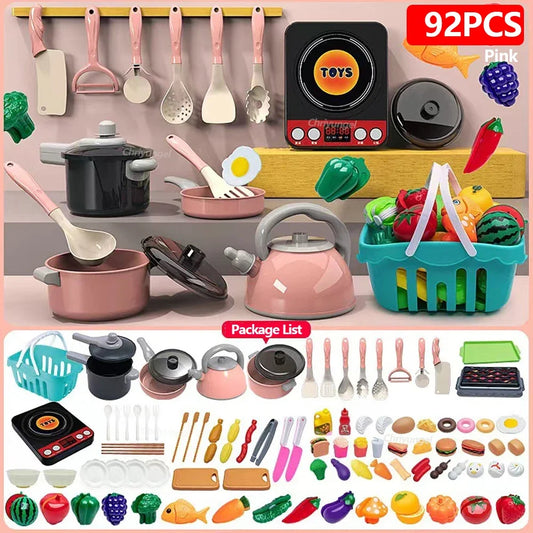 Kids Kitchen Toys Set 92/69/59 PCS Play Kitchen Accessories Kit with Play Pots Pretend Food Cooking Toy Toddler Girls Boy Gift