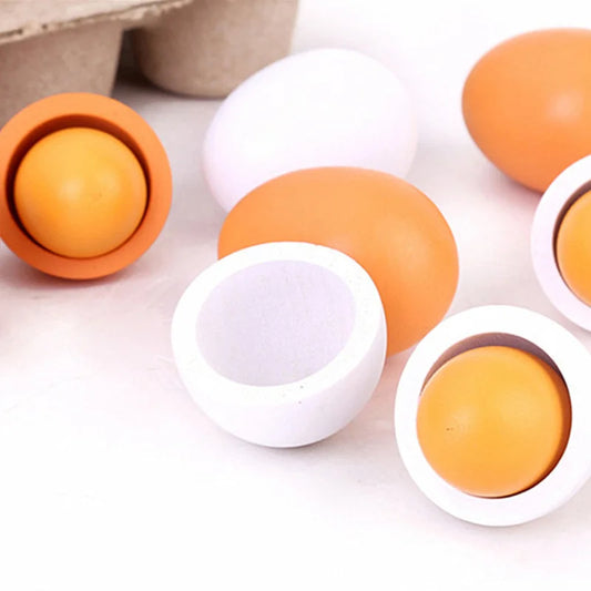 🥚 6PCS Wooden Eggs Toy Set – Montessori Pretend Play for Kids 🍳