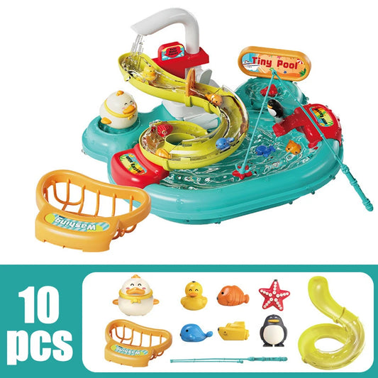 🍽️ Montessori 2-in-1 Dishwashing & Fishing Toy – Pretend Play 🎣