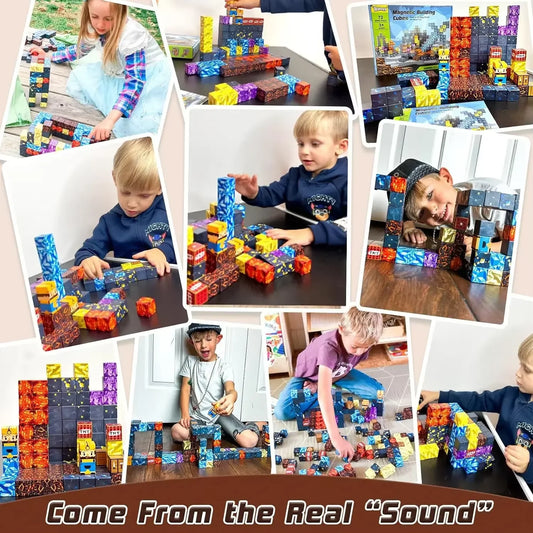 🏗️ 210P Upgraded Magnetic Building Blocks – STEM Montessori Sensory Set for Kids ✨