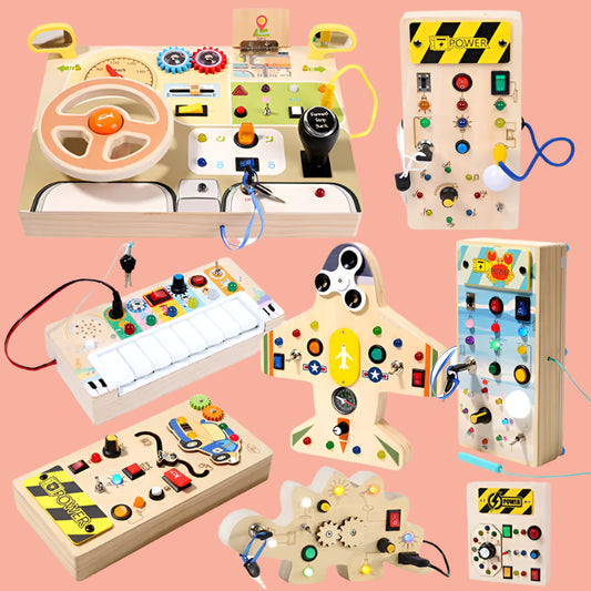 🎯 Montessori Busy Board – LED Light, Steering Wheel & Sensory Educational Travel Toy🎁