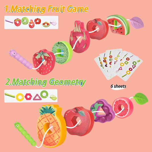 🍏 Fruit Shape Montessori Threading Toys – Geometric Matching & Fine Motor Skills Game 🍏