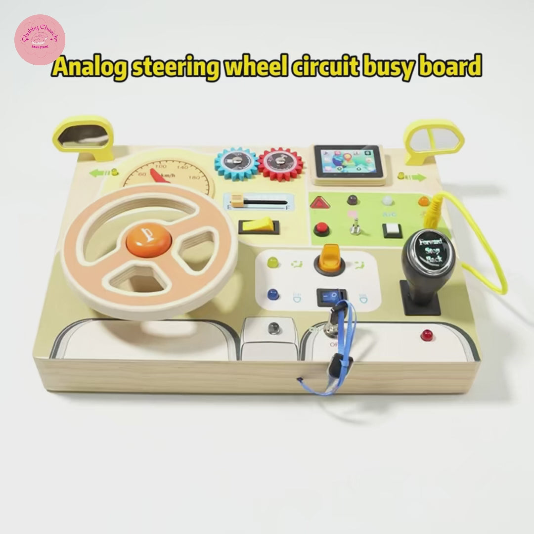 🎯 Montessori Busy Board – LED Light, Steering Wheel & Sensory Educational Travel Toy🎁